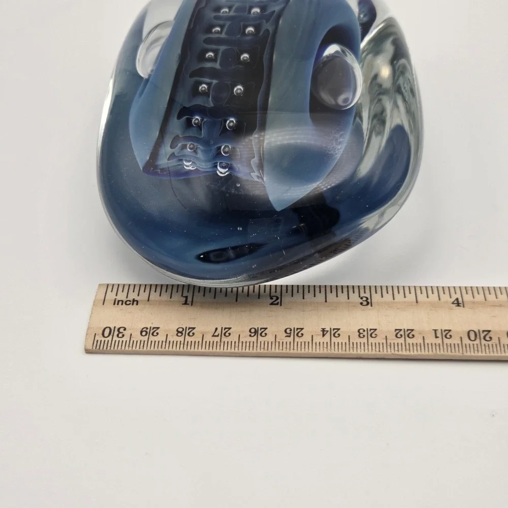 Robert Eickholt Blue/Black/Clear Reptile Series Mouth Blown Paperweight 1993